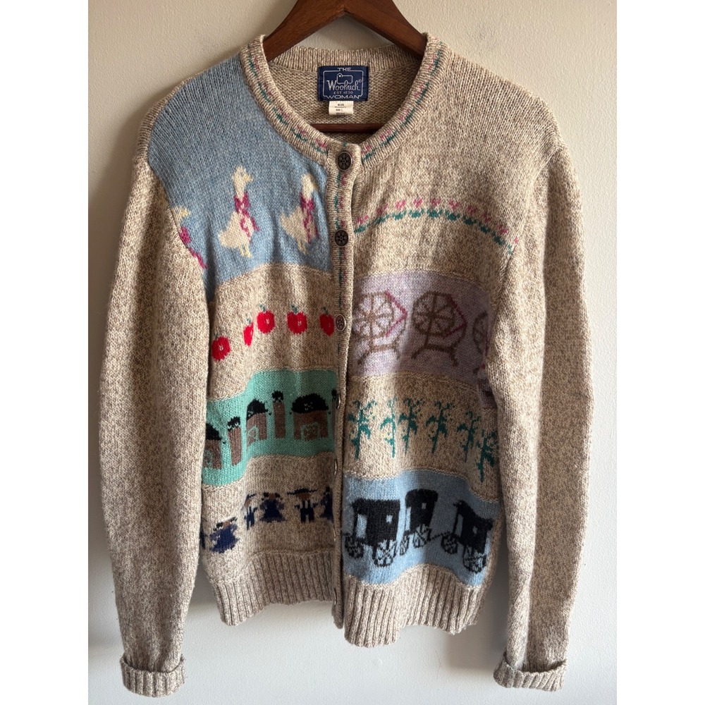 Woolrich Woman 85% Wool Storybook Cardigan Large Cottagecore Farm Folk